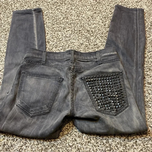 Current/Elliott Skinny Low/Waist Jeans “Bleach Out Night/Studs” - Picture 6 of 10